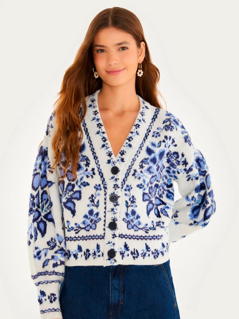 Farm RIO porcelain Cardigan Sweater - Blue & White